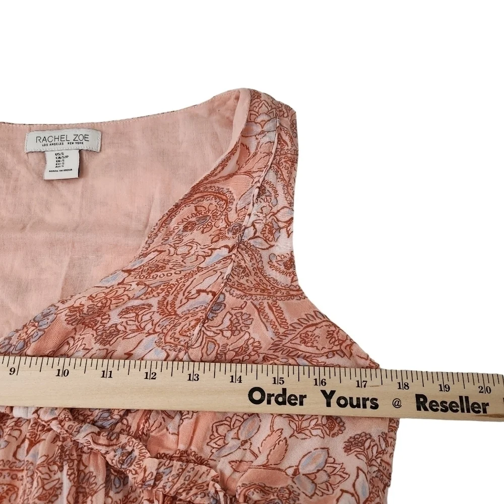 Rachel Zoe Maxi Dress Small Pink Empire Paisley Tiered‎ V-Neck Boho Summer Beach